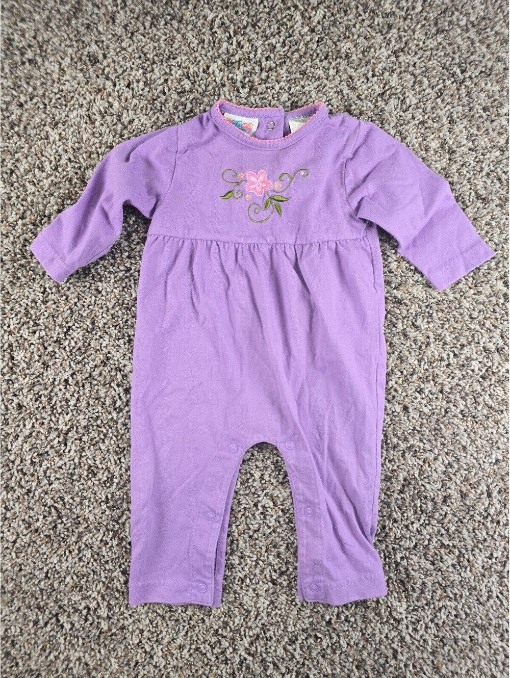 Vtg 1990s Small Steps Baby Girls Sz 6-9M One Piece Outfit Purple Embroidered